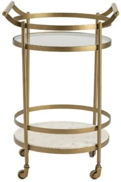 Crestview Collection Vine Grove Gold/White Marble And Glass Bar Cart