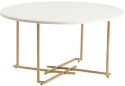 Crestview Collection Pembroke White Round Cocktail Table With Gold Frame