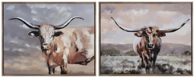 Crestview Collection Texas Longhorns 2-Piece Hand Finished Wall Art Set 3 Crestview Collection Texas Longhorns 2-Piece Hand Finished Wall Art Set