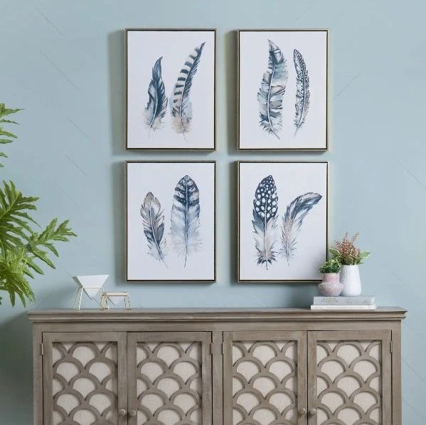 Crestview Collection Plumas 4-Piece Blue Wall Art Set 5 Crestview Collection Plumas 4-Piece Blue Wall Art Set - Image 3