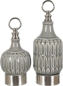 Crestview Collection Largo Set Of 2 Brushed Nickle/Dusty Grey Lidded Containers