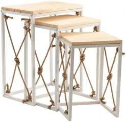 Crestview Collection St. Augustine 3-Piece Natural Nesting Table Set With White Base