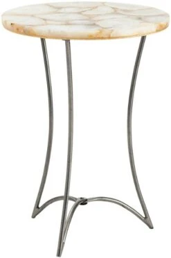 Crestview Collection Bengal Manor Harlow Cream Agate Top Accent Table With Silver Base