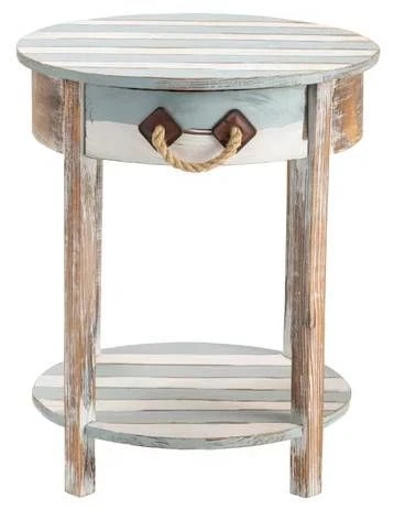 Crestview Collection Nantucket Blue/White Accent Table With Brown Frame