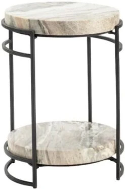 Crestview Collection Harvey Cream Marble Top Side Table With Black Frame