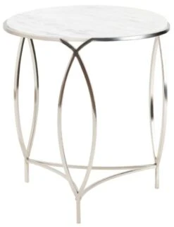 Crestview Collection St. Claire White Marble Top End Table With Silver Frame
