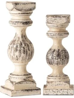 Crestview Collection Emory 2-Piece Antique White Candleholder Set
